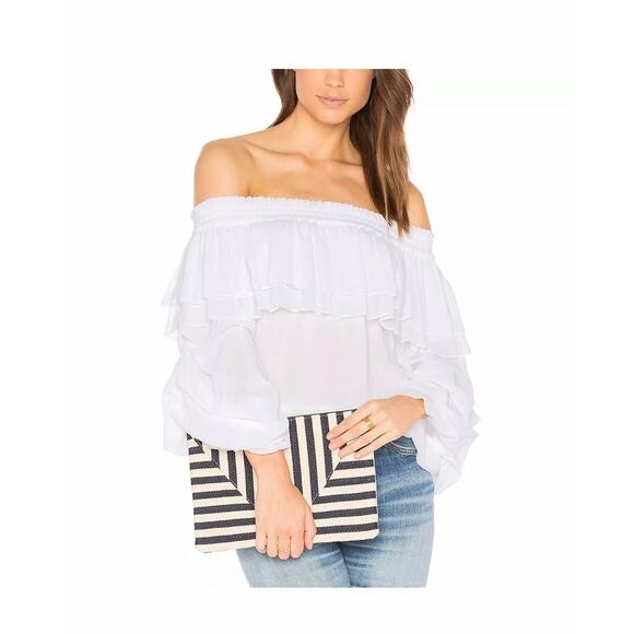 Misa Los Angeles Tops - MISA Los Angeles Ruffle Blouse in White Size Small